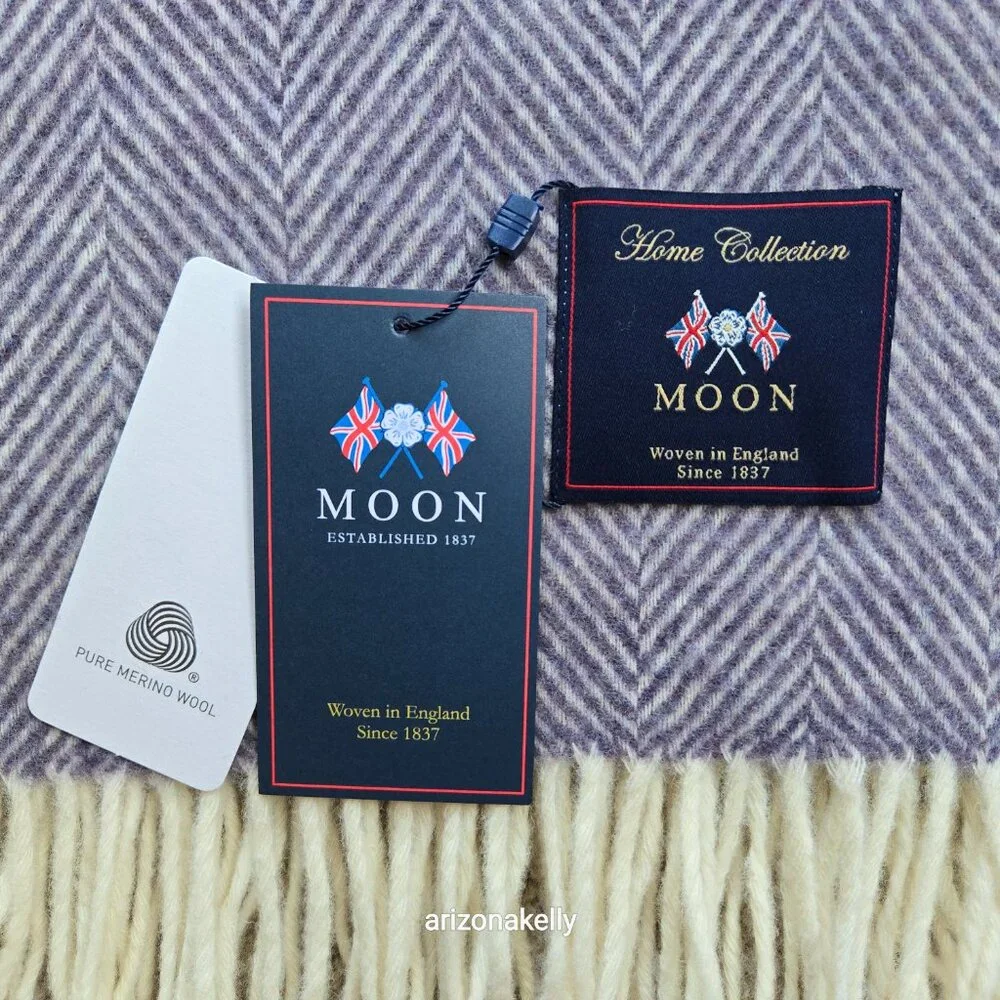 NWT Moon Merino Wool Herringbone Throw Blanket Purple Clover